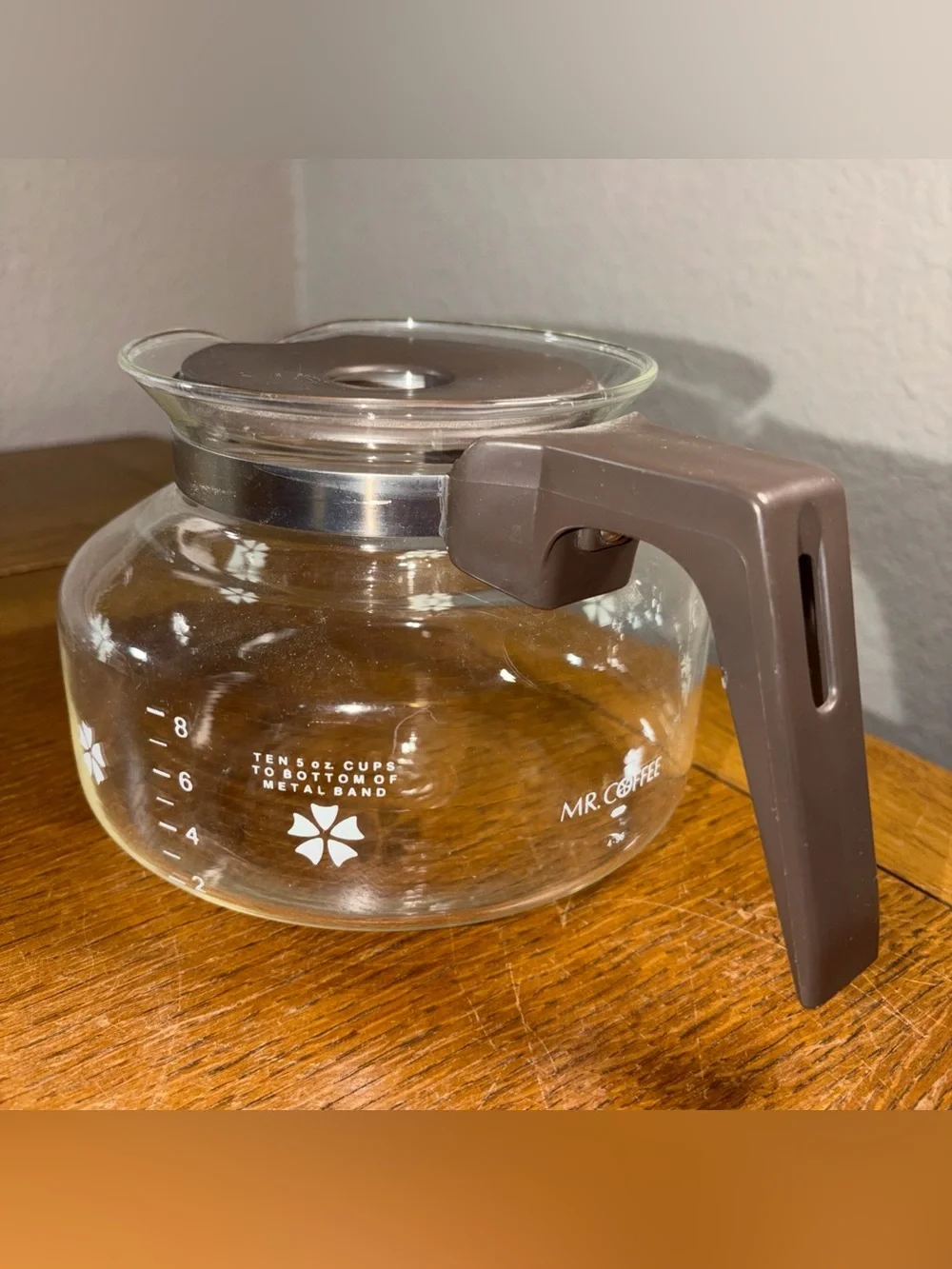 Vintage Mr. Coffee Glass Replacement Pot Carafe 10 Cup Daisy Flowers Brown